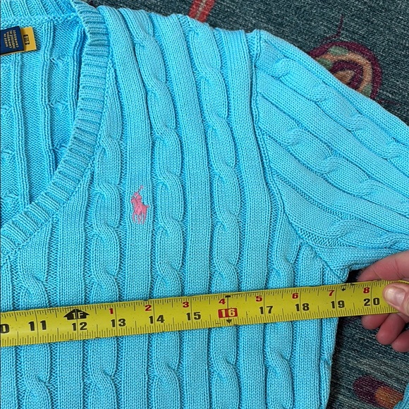 Polo Ralph Lauren Cozy Blue Cable-Knit V-Neck Sweater Jumper L - Picture 5 of 7